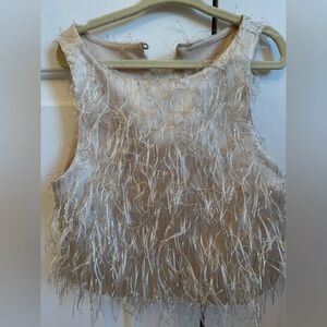 Zara Cream and Gold Feathered Top